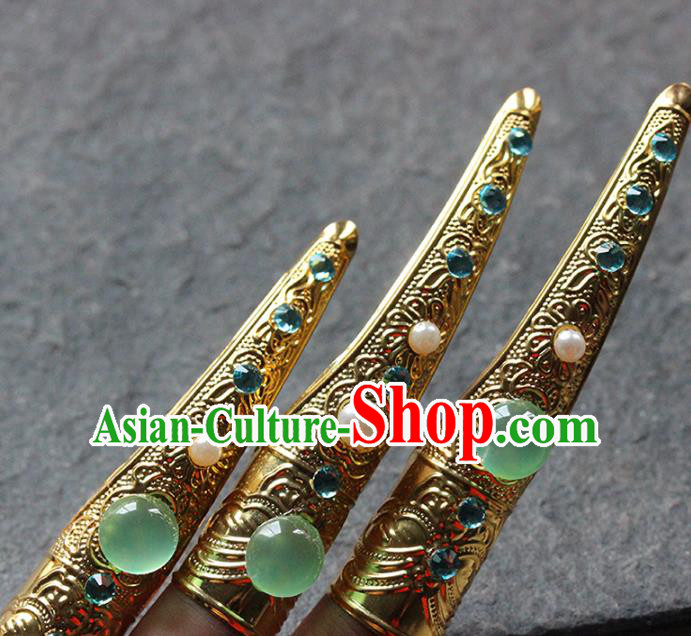 Traditional Chinese Qing Dynasty Gems Nail Wraps Ancient Court Queen Handmade Finger Accessories for Women