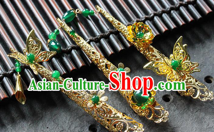 Traditional Chinese Qing Dynasty Golden Butterfly Nail Wraps Ancient Court Queen Handmade Finger Accessories for Women