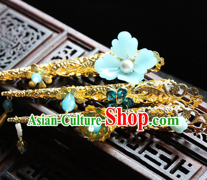 Traditional Chinese Qing Dynasty Blue Flower Nail Wraps Ancient Court Queen Handmade Finger Accessories for Women