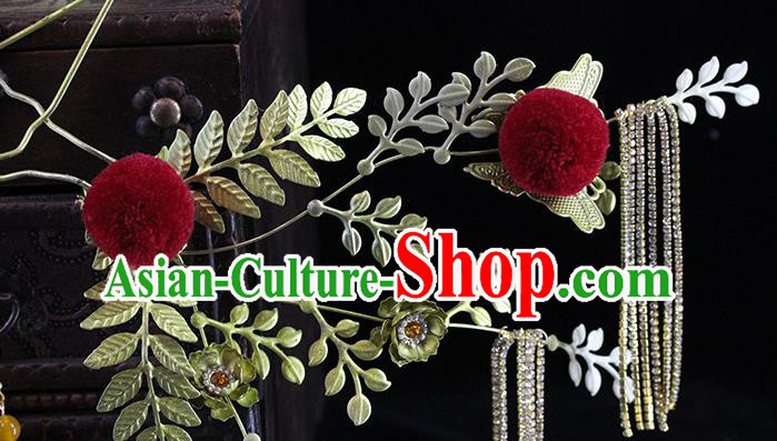 Traditional Chinese Golden Hair Crown Tassel Hairpins Headdress Ancient Wedding Hair Accessories for Women