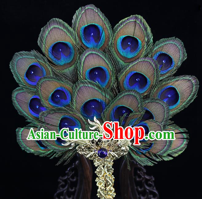 Traditional Chinese Handmade Feather Fans Ancient Hanfu Wedding Palace Fan for Women