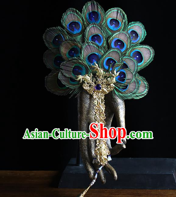 Traditional Chinese Handmade Feather Fans Ancient Hanfu Wedding Palace Fan for Women