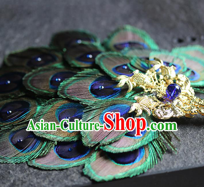 Traditional Chinese Handmade Feather Fans Ancient Hanfu Wedding Palace Fan for Women