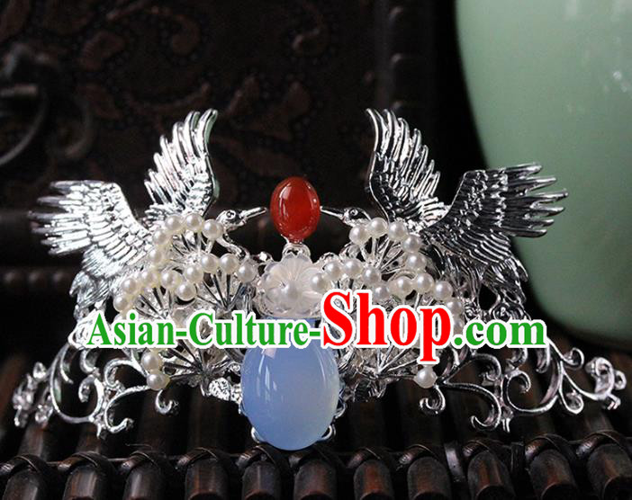 Traditional Chinese Handmade Crane Hair Crown Headdress Ancient Hanfu Hair Accessories for Women