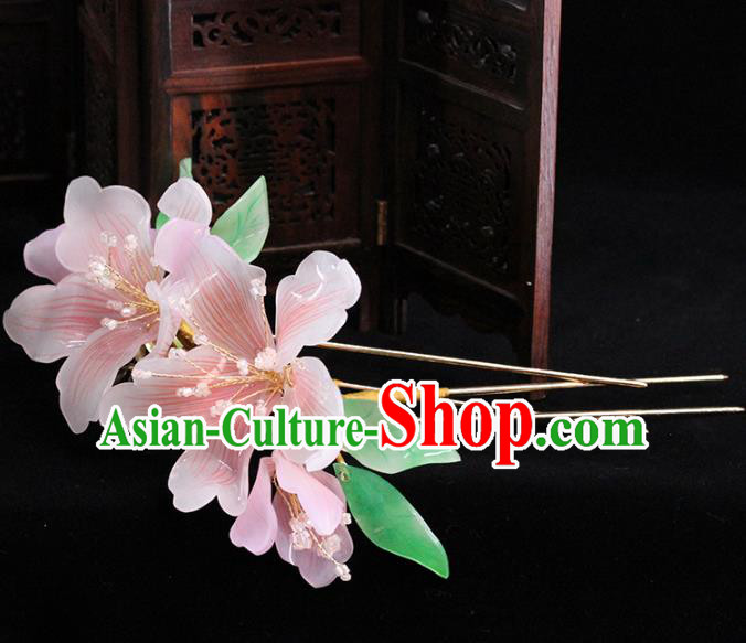 Traditional Chinese Handmade Pink Peach Flowers Hairpins Headdress Ancient Hanfu Hair Accessories for Women