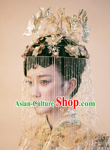 Traditional Chinese Wedding Deluxe Golden Phoenix Coronet Hairpins Headdress Ancient Hair Accessories for Women