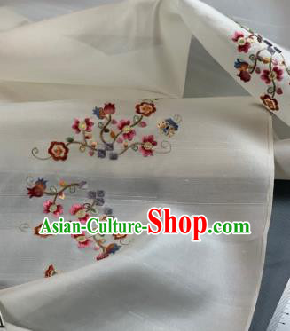 Chinese Traditional Embroidered Flowers Pattern Design White Silk Fabric Asian Hanfu Material