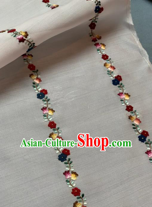 Chinese Traditional Embroidered Little Flowers Pattern Design White Silk Fabric Asian Hanfu Material