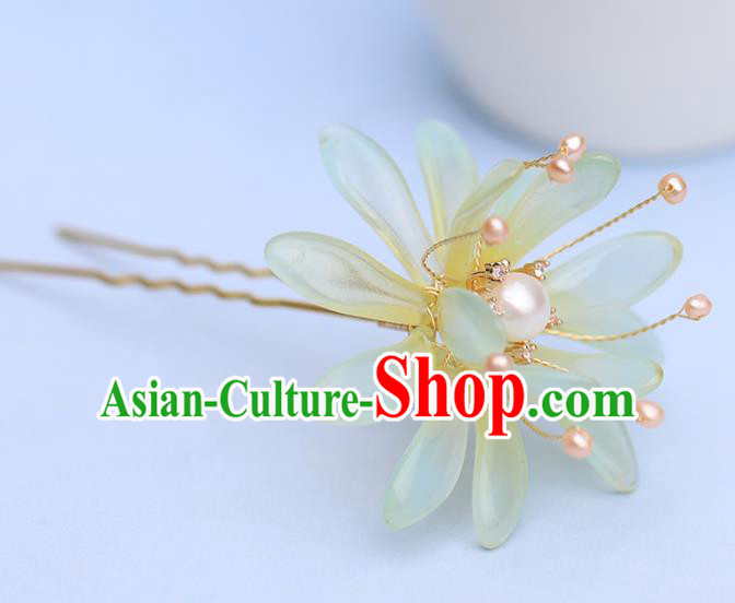 Traditional Chinese Handmade Green Flower Hairpin Headdress Ancient Hanfu Hair Accessories for Women