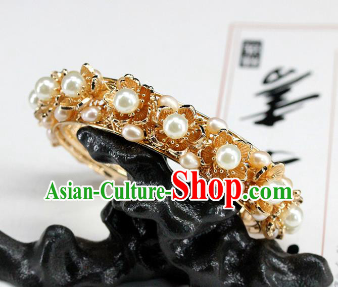 Traditional Chinese Ming Dynasty Pearls Bracelet Ancient Handmade Bangle Accessories for Women