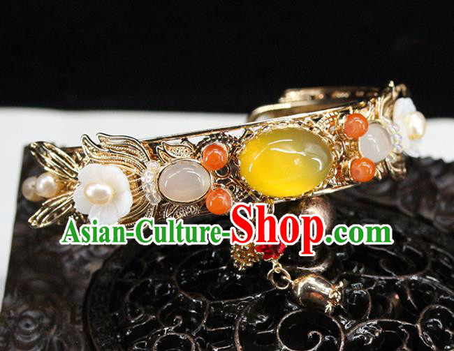 Traditional Chinese Ming Dynasty Yellow Chalcedony Bracelet Ancient Handmade Bangle Accessories for Women