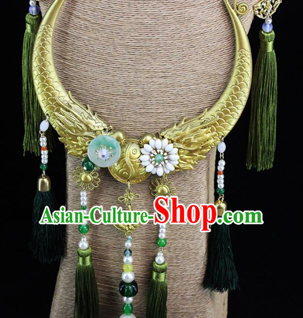 Traditional Chinese Ming Dynasty Carving Dragon Golden Necklace Ancient Handmade Necklet Accessories for Women