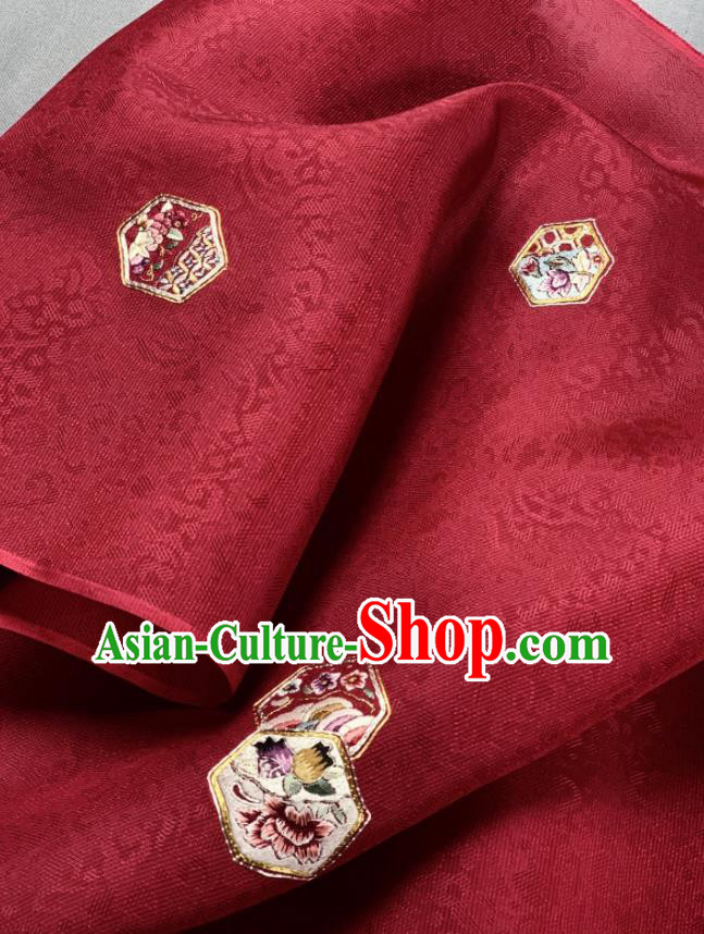 Chinese Traditional Classical Embroidered Birds Pattern Design Red Silk Fabric Asian Hanfu Material