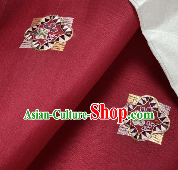 Chinese Traditional Classical Embroidered Pattern Design Red Silk Fabric Asian Hanfu Material