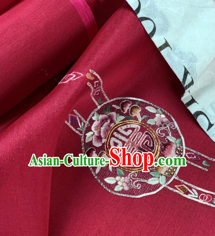 Chinese Traditional Classical Embroidered Wedding Pattern Design Red Silk Fabric Asian Hanfu Material