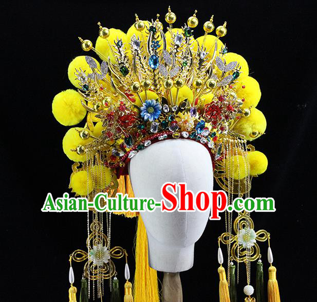 Traditional Chinese Opera Yellow Venonat Phoenix Coronet Headdress Ancient Hair Accessories for Women