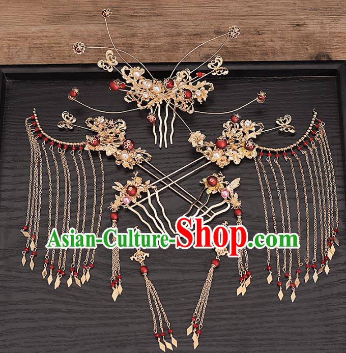 Traditional Chinese Bride Hair Comb Tassel Hairpins Headdress Ancient Wedding Hair Accessories for Women
