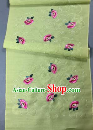 Chinese Traditional Classical Embroidered Flowers Pattern Design Green Silk Fabric Asian Hanfu Material