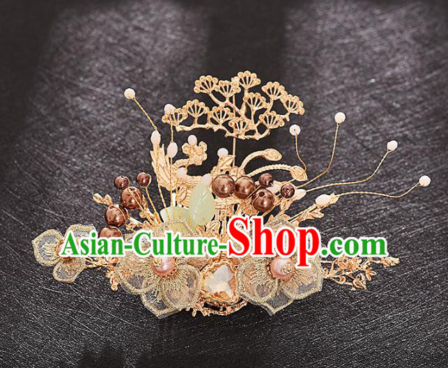 Traditional Chinese Bride Golden Pine and Hairpins Headdress Ancient Wedding Hair Accessories for Women