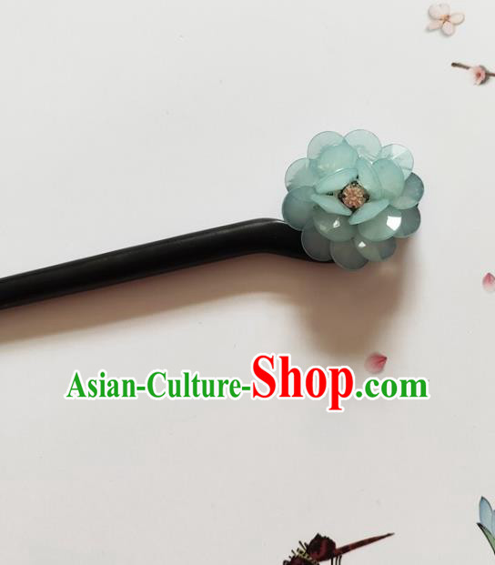 Traditional Chinese Green Peony Ebony Hairpin Headdress Ancient Court Hair Accessories for Women