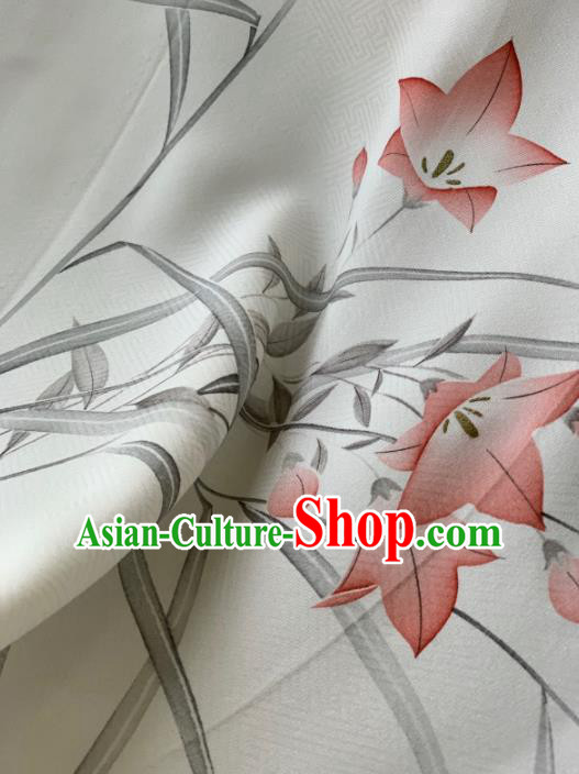 Chinese Traditional Classical Printing Orchid Pattern Design White Silk Fabric Asian Hanfu Material