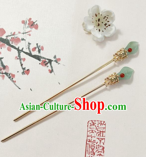 Traditional Chinese Jade Callalily Hairpin Headdress Ancient Court Hair Accessories for Women