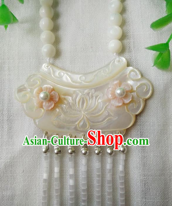 Traditional Chinese Handmade White Shell Necklace Ancient Hanfu Pearls Tassel Necklet Accessories for Women