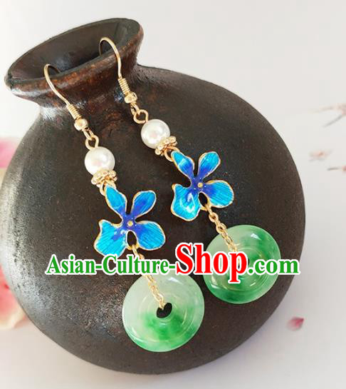 Traditional Chinese Handmade Cloisonne Jade Earrings Ancient Hanfu Ear Accessories for Women