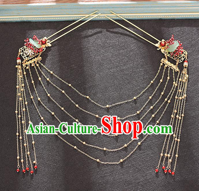 Traditional Chinese Bride Hair Comb and Tassel Hairpins Headdress Ancient Wedding Hair Accessories for Women