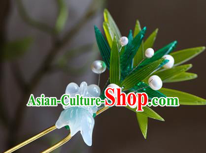 Traditional Chinese Palace Green Bamboo Leaf Hairpins Headdress Ancient Court Hair Accessories for Women