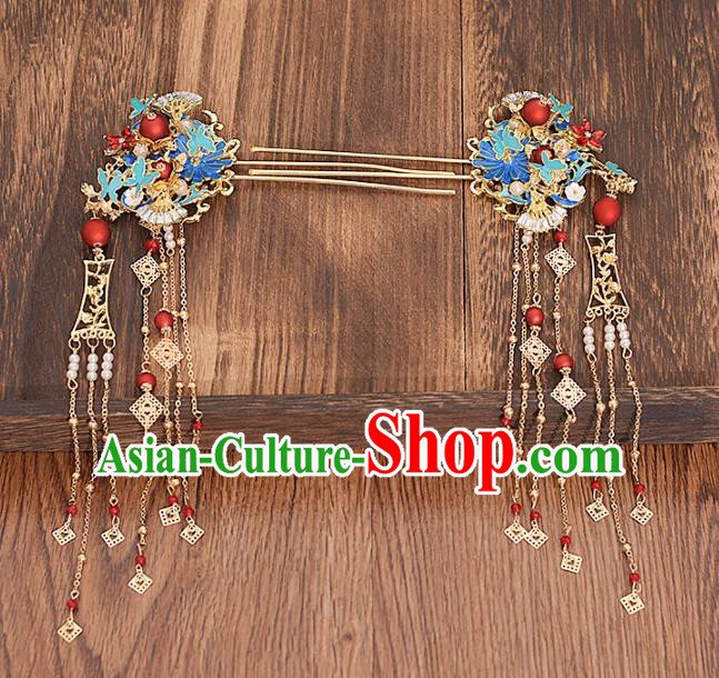 Traditional Chinese Bride Cloisonne Phoenix Hair Comb Hairpins Headdress Ancient Wedding Hair Accessories for Women