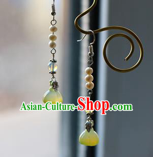 Traditional Chinese Handmade Jade Lotus Seedpod Earrings Ancient Hanfu Pearls Ear Accessories for Women