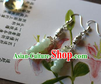 Traditional Chinese Handmade Jade Bamboo Earrings Ancient Hanfu Pearls Ear Accessories for Women