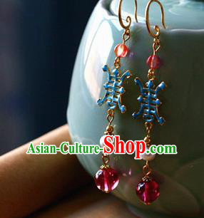 Traditional Chinese Handmade Blueing Earrings Ancient Hanfu Ear Accessories for Women