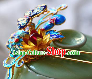 Traditional Chinese Palace Cloisonne Butterfly Pearls Tassel Hairpin Headdress Ancient Court Hair Accessories for Women