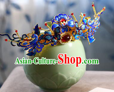 Traditional Chinese Palace Cloisonne Phoenix Hair Crown Hairpin Headdress Ancient Court Hair Accessories for Women