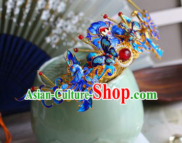 Traditional Chinese Palace Cloisonne Phoenix Hair Crown Hairpin Headdress Ancient Court Hair Accessories for Women