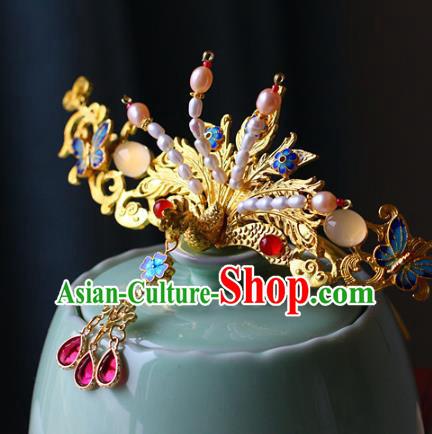 Traditional Chinese Tang Dynasty Pearls Phoenix Hairpins Headdress Ancient Court Hair Accessories for Women