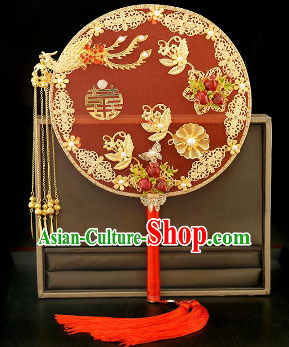 Traditional Chinese Classical Red Silk Round Fans Ancient Hanfu Wedding Palace Fan for Women