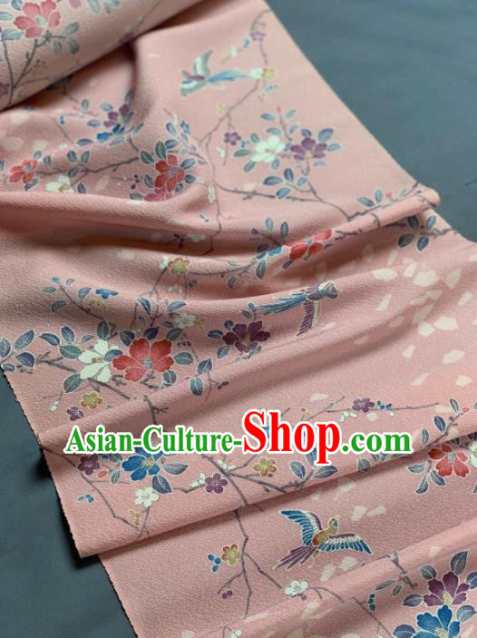Chinese Traditional Classical Flowers Bird Pattern Design Pink Silk Fabric Asian Hanfu Material