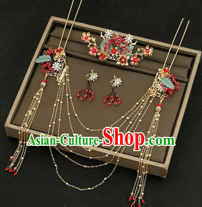Traditional Chinese Bride Tassel Hairpins Hair Comb Headdress Ancient Wedding Hair Accessories for Women