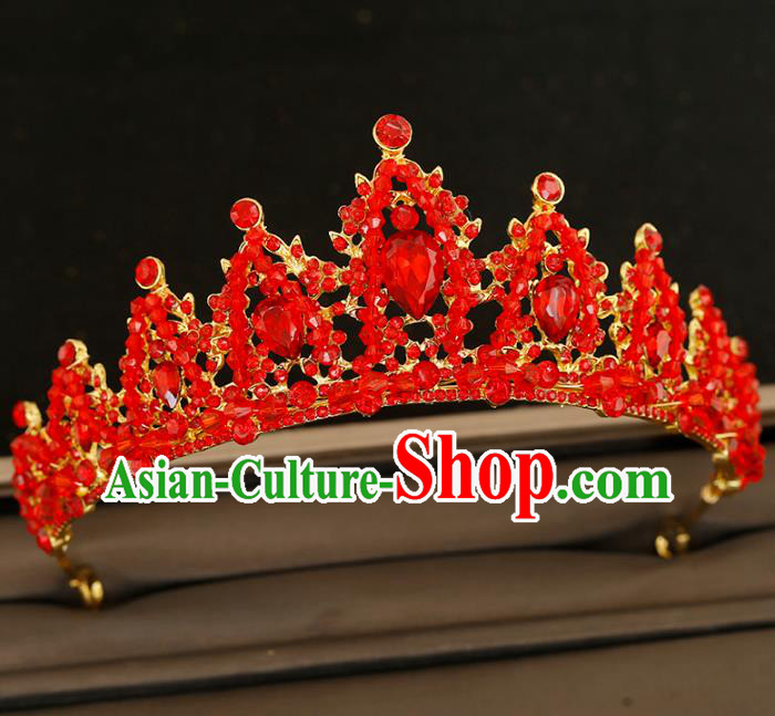 Top Grade Bride Red Royal Crown Handmade Wedding Hair Accessories for Women