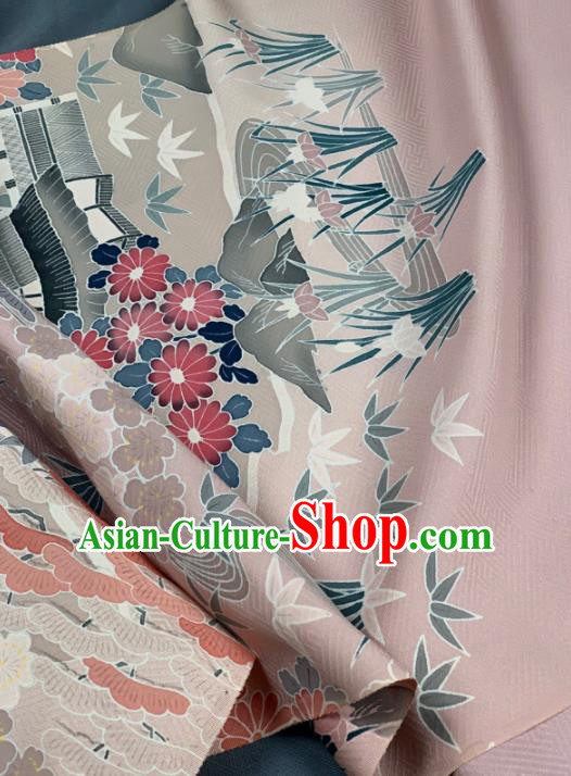 Chinese Traditional Classical Flowers Pattern Design Pink Silk Fabric Asian Hanfu Material