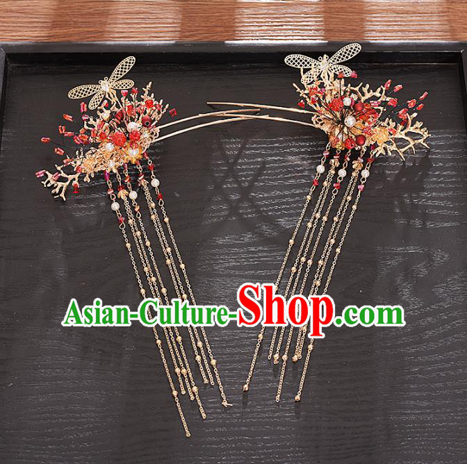 Traditional Chinese Bride Dragonfly Hair Comb and Hairpins Headdress Ancient Wedding Hair Accessories for Women
