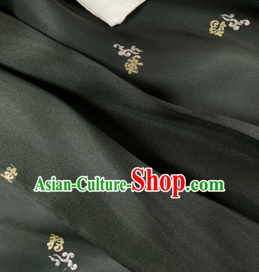 Chinese Traditional Embroidered Flowers Pattern Design Atrovirens Silk Fabric Asian Hanfu Material