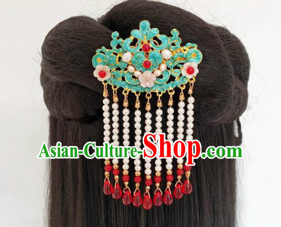 Traditional Chinese Qing Dynasty Tassel Green Hair Claws Headdress Ancient Court Hair Accessories for Women
