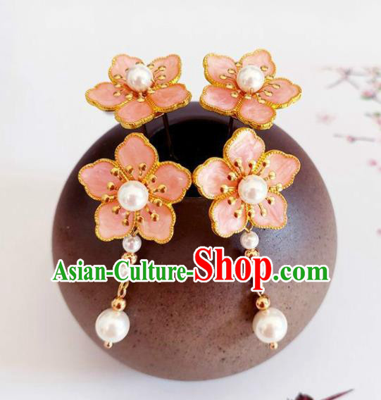 Traditional Chinese Little Pink Plum Blossom Hairpins Headdress Ancient Court Hair Accessories for Women
