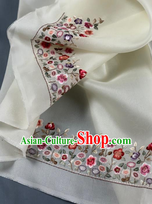 Chinese Traditional Embroidered Flowers Pattern Design Beige Silk Fabric Asian Hanfu Material