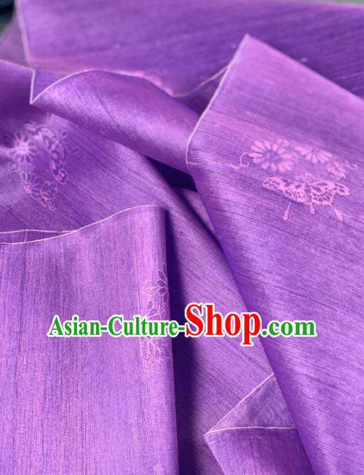 Chinese Traditional Classical Peony Chrysanthemum Pattern Design Purple Silk Fabric Asian Hanfu Material