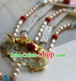 Traditional Chinese Handmade Pearls Tassel Jade Pendant Ancient Hanfu Waist Accessories for Women